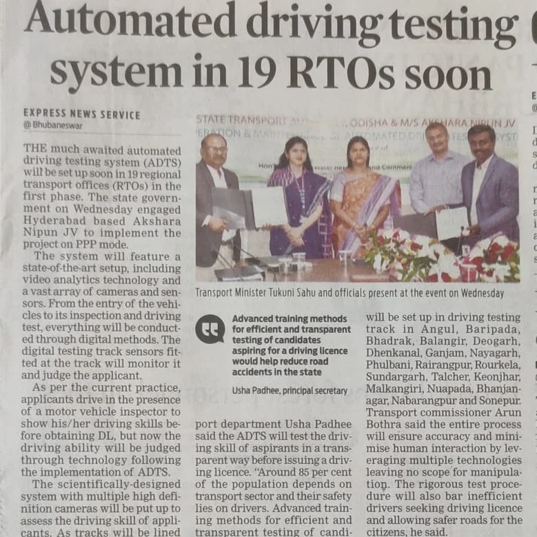Nipun Mou with Odissa govt for Driving test track automation